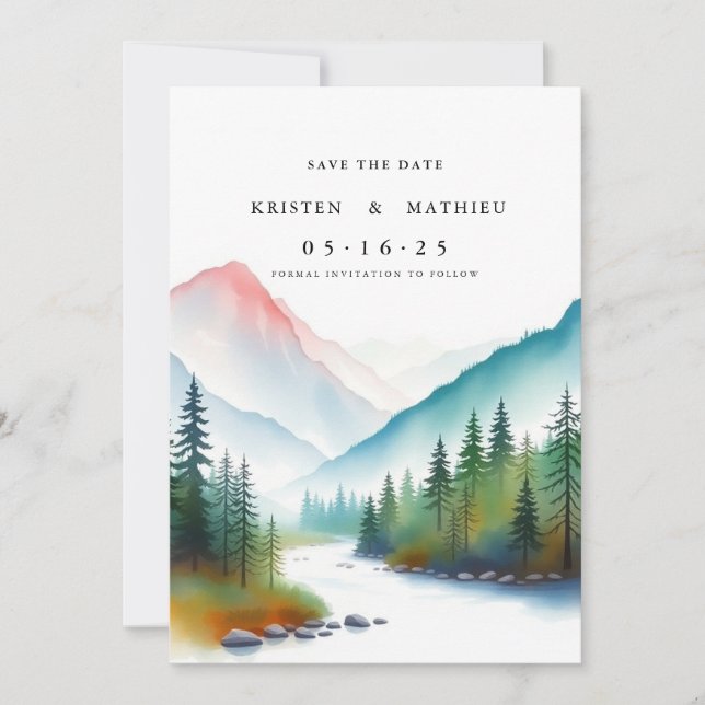 Cute Digital Mountain Save The Date (Front)