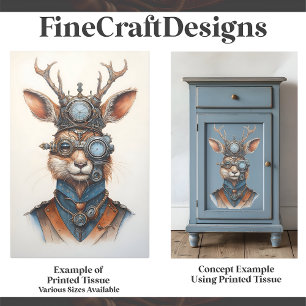 Cute Digital Steampunk Reindeer Image D6 Decoupage Tissue Paper