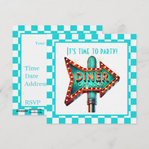 Cute Diner retro party Invitation