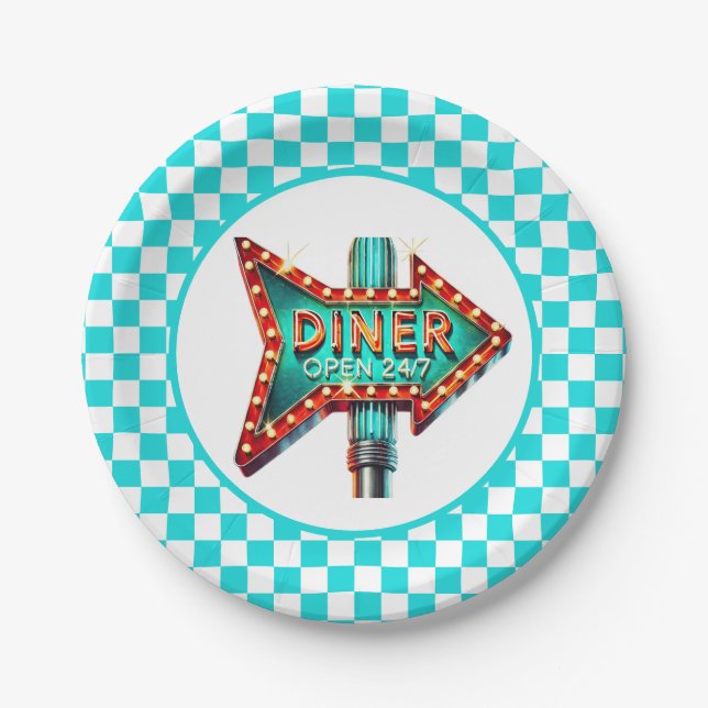 Cute Diner retro party  Paper Plate (Front)