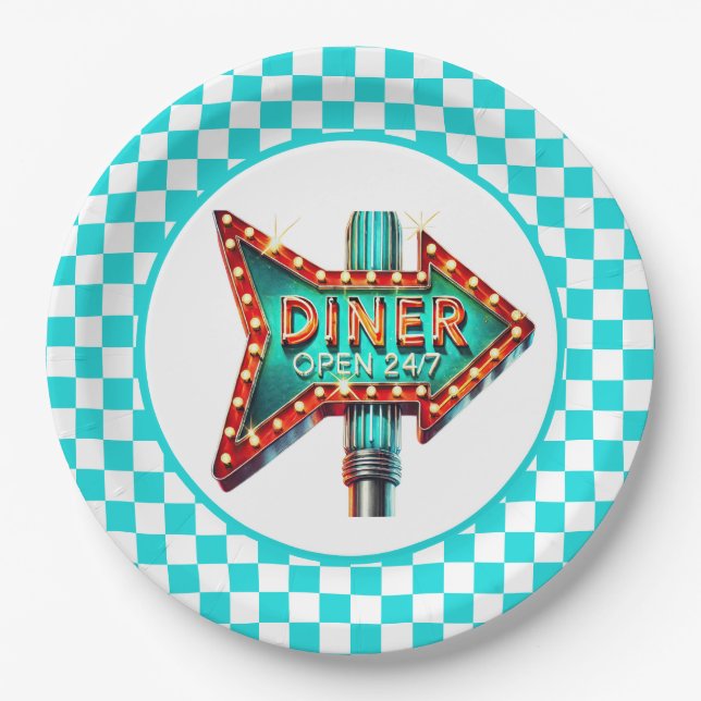 Cute Diner retro party  Paper Plate (Front)