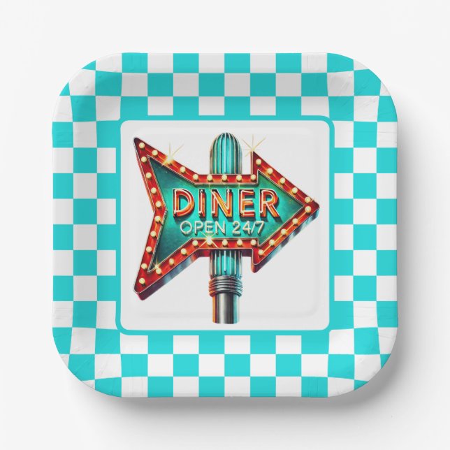 Cute Diner retro party  Paper Plate (Front)