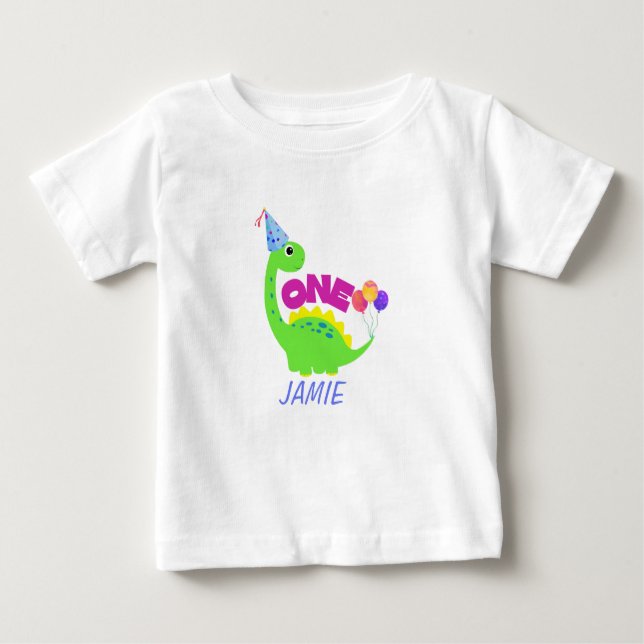 Cute Dino 1st birthday boy  Baby T-Shirt (Front)