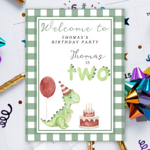 Cute Dino 2nd Birthday Party Poster