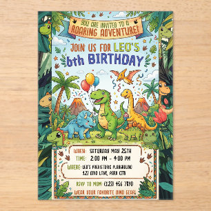 Cute Dino 6th Birthday Jungle Adventure Party Acrylic Invitations