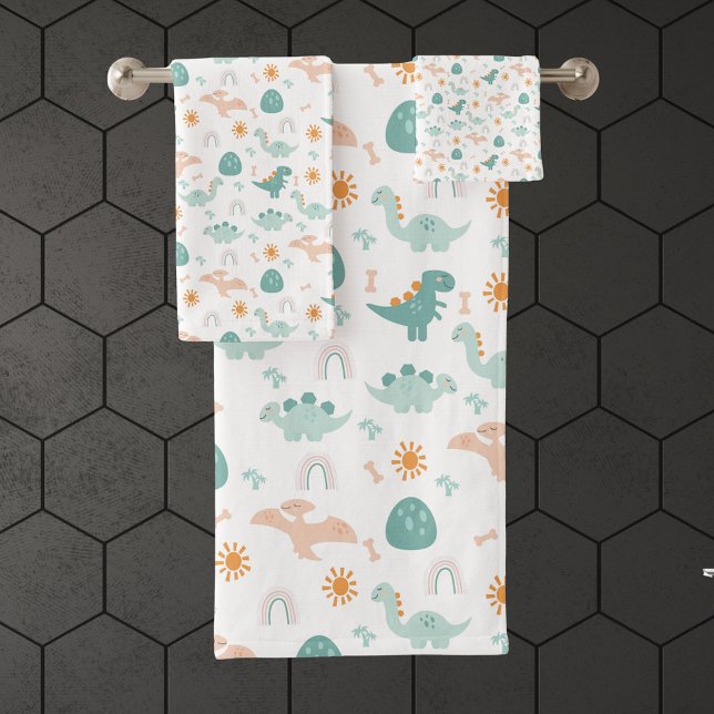 Cute Dino Adventure Pattern kids Bathroom Decor Bath Towel Set (Creator Uploaded)