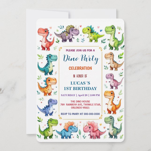 Cute DIno Baby Dinosaurs 1st Birthday party Save T Save The Date (Front)