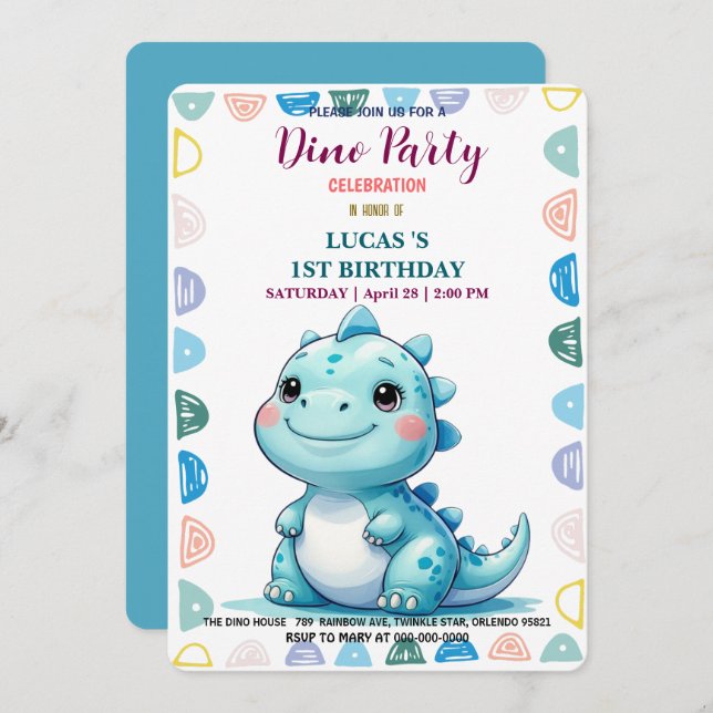 Cute DIno Baby Dinosaurs 1st Birthday party Save The Date (Front/Back)