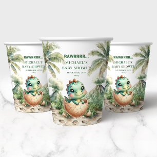 Cute Dino Baby Shower Hatching Soon Name Paper Cup