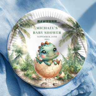 Cute Dino Baby Shower Hatching Soon Name Plates