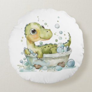 Cute Dino Bath Time Round Cushion