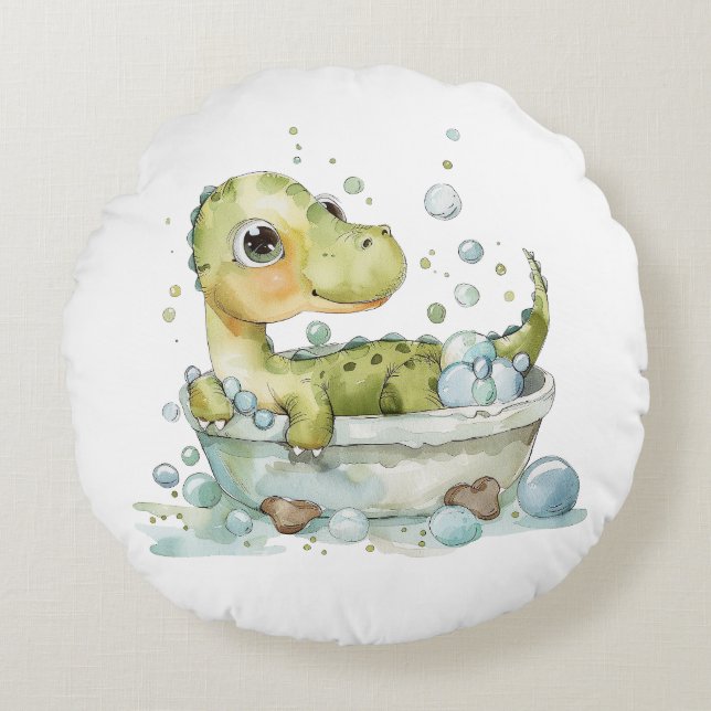 Cute Dino Bath Time Round Cushion (Front)