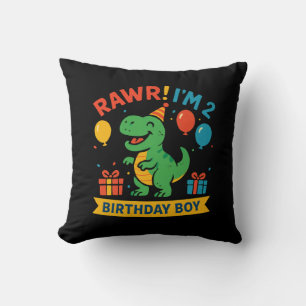 Cute Dino Birthday Boy Throw Pillow Design