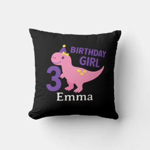 Cute Dino Birthday Girl - 3rd Year Celebration Cushion