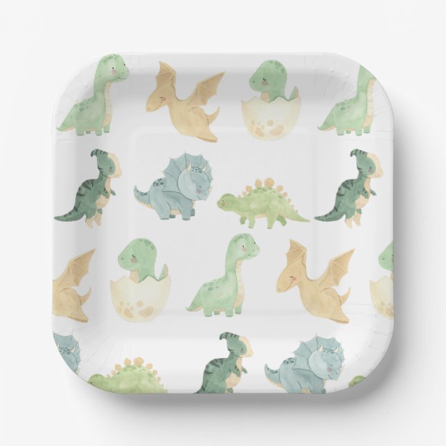 Cute Dino  Birthday Paper Plate (Front)