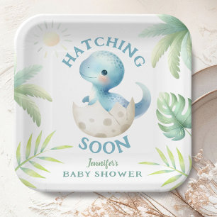 Cute Dino Boy Dinosaur Baby Shower  Paper Plate