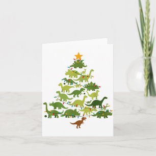 Cute Dino Christmas Tree Merry Dinomas Xmas Lights Card