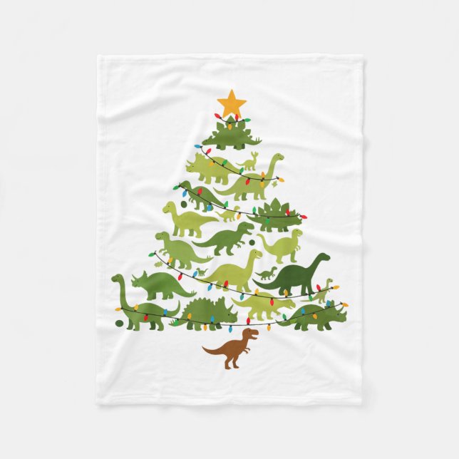 Cute Dino Christmas Tree Merry Dinomas Xmas Lights Fleece Blanket (Front)