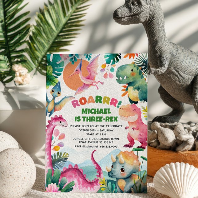 Cute Dino Dinosaur Dig Fossil Kids 3rd Birthday  Invitation (Creator Uploaded)