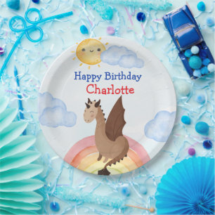 Cute dino Dragon Boy Birthday Party Paper Plate