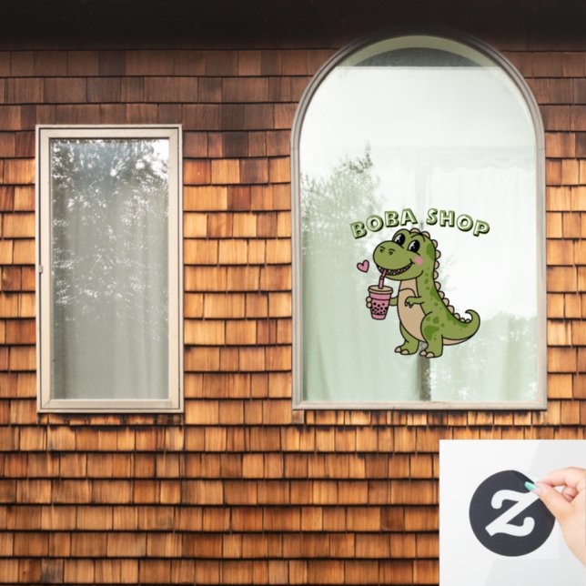  Cute Dino drinking bubble tea, boba tea (Home Window)