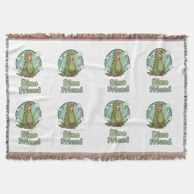 Cute Dino Friend Anime Boy - Green Dinosaur Throw Blanket (Front)