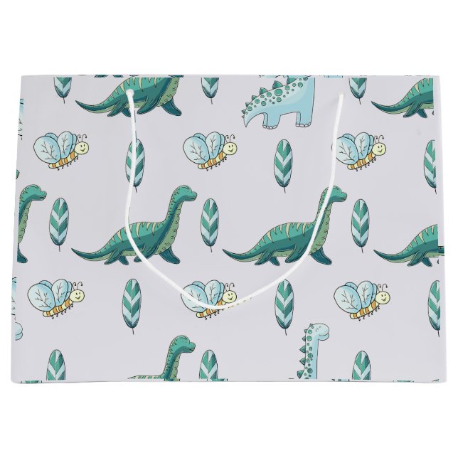 Cute Dino Friends – Mint Green Large Gift Bag (Front)