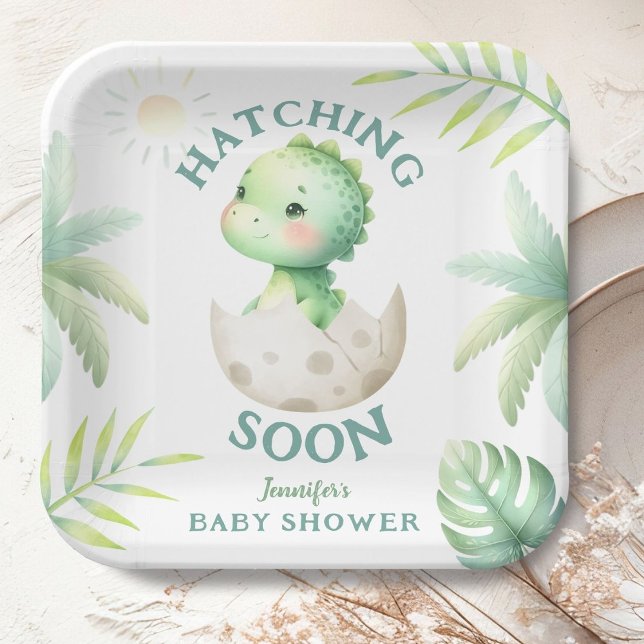 Cute Dino Gender Neutral Dinosaur Baby Shower Paper Plate (Creator Uploaded)