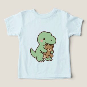 Cute Dino Hugging Teddy Bear Illustration