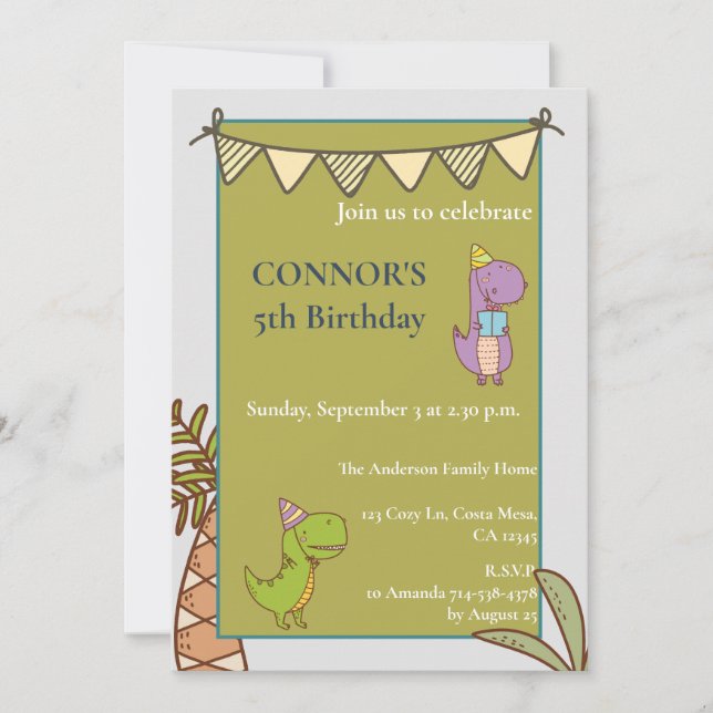 Cute Dino Lovers Kids Birthday Party Invitation (Front)