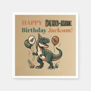 Cute Dino-Mite Kids Name Dinosaur Birthday Napkins