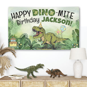 Cute Dino-Mite Kids Name Dinosaur Birthday Party Banner