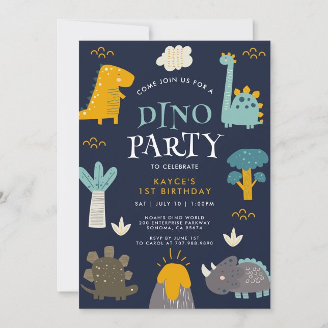 Cute Dino Party Dinosaurs First Birthday Invitation (Front)