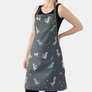 Cute Dino Patern Bluish Grey Apron