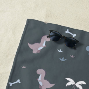 Cute Dino Patern Bluish Grey Beach Towel