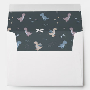 Cute Dino Patern Bluish Grey Interior Envelope