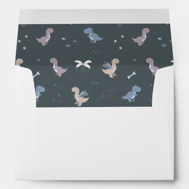 Cute Dino Patern Bluish Grey Interior Envelope (Back (Bottom))