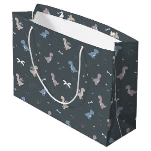 Cute Dino Patern Bluish Grey  Large Gift Bag