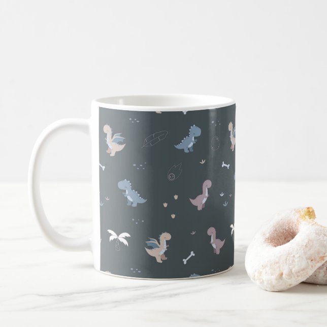 Cute Dino Patern Bluish Grey Mug (With Donut)