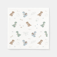 Cute Dino Patern White Napkins