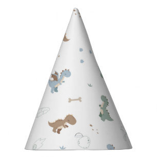 Cute Dino Patern White Party Hat