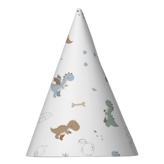 Cute Dino Patern White Party Hat (Right)