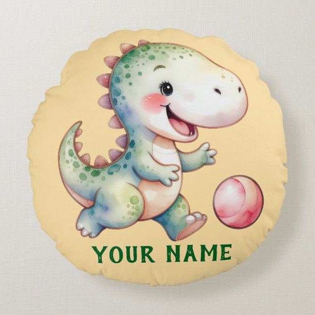 Cute Dino Personalised Round Cushion (Front)