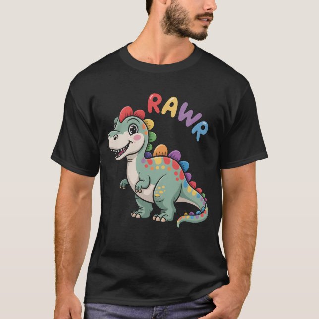 Cute Dino Rawr Dinosaur Roaring Funny Kid Dino Car T-Shirt (Front)