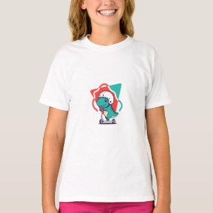 Cute Dino Riding Scooter Kids T-Shirt