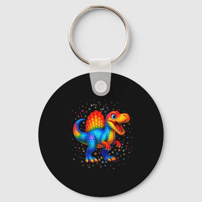 Cute Dino Spinosaurus Polka Dot Art Student Dot Da Key Ring (Front)
