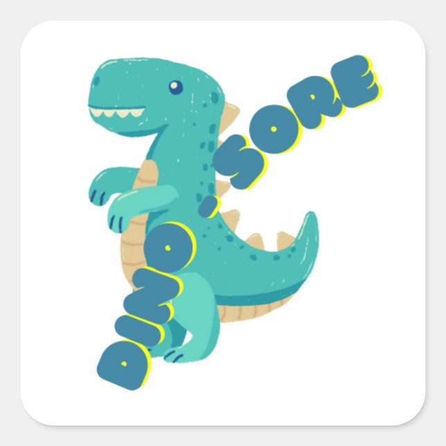 Cute dino square sticker (Front)