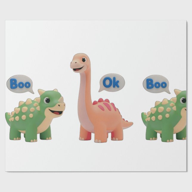 Cute Dino surprise Wrapping Paper (Flat)