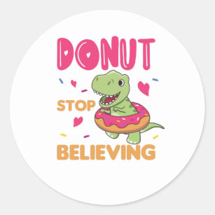 Cute Dino T-Rex Funny Animals In Donut Pun Classic Round Sticker