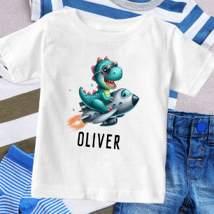 Cute Dino Trex Pilot Flying Jet Aircraft Baby T-Shirt